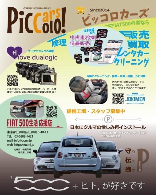 ピッコロカーズのフィアット500向けサービスをまとめたPR画像です。